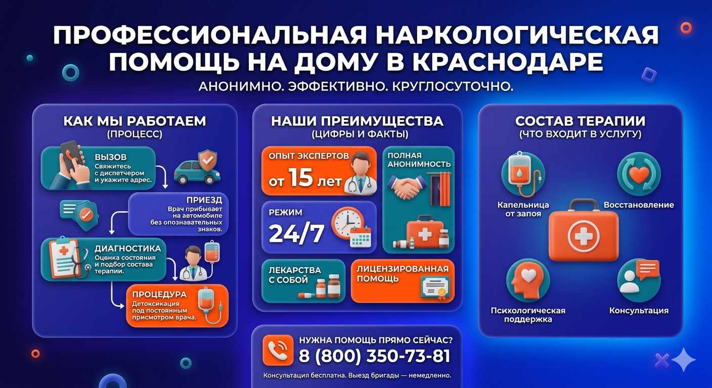 Инфографика о принципах лечения алкоголизма на дому в Шебекино: этапы вызова нарколога, преимущества анонимной детоксикации и состав медицинской помощи.